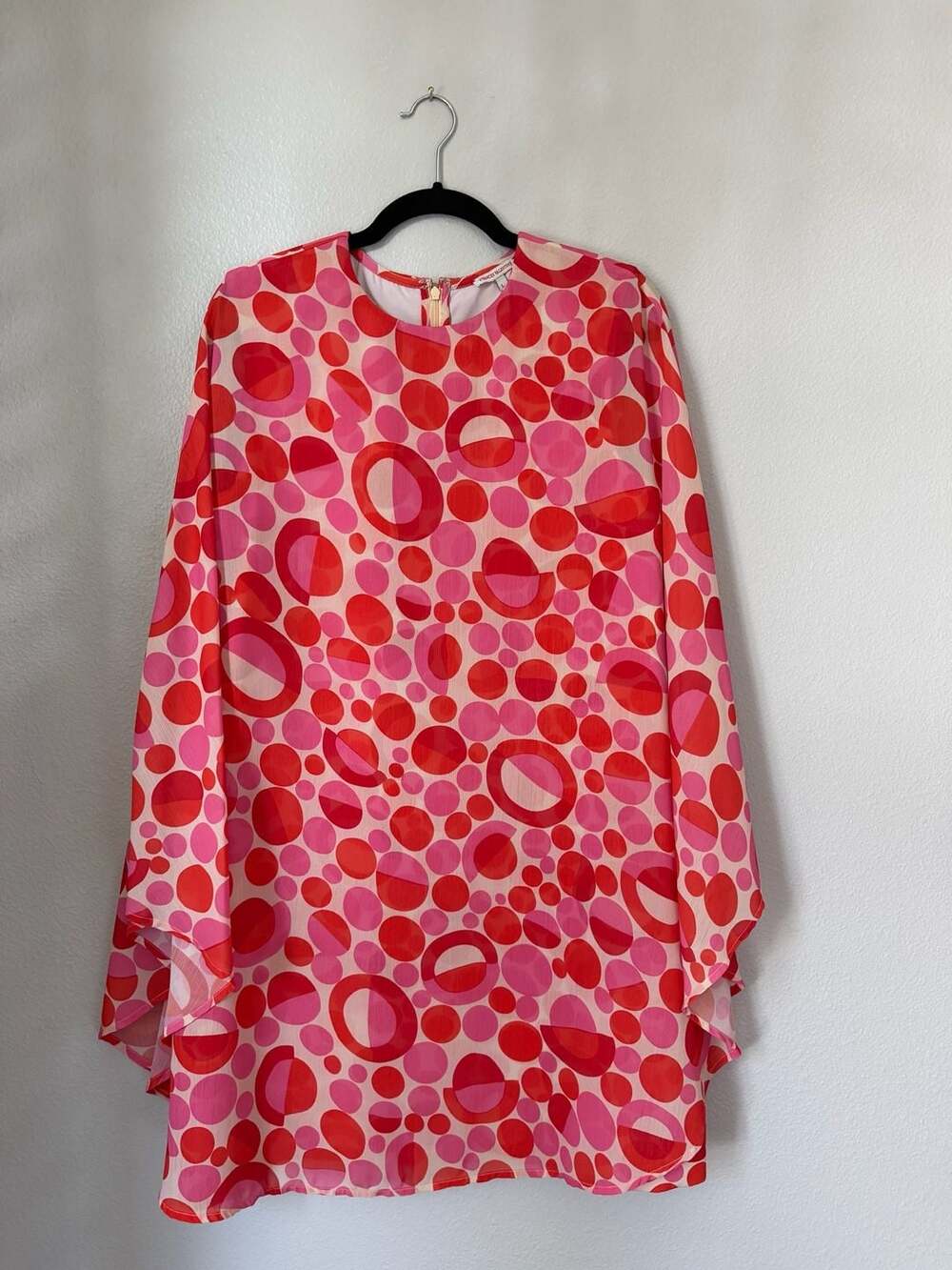 Frances Valentine Bree Polka-Dot Cape-Sleeve Mini Dress Size L Pink